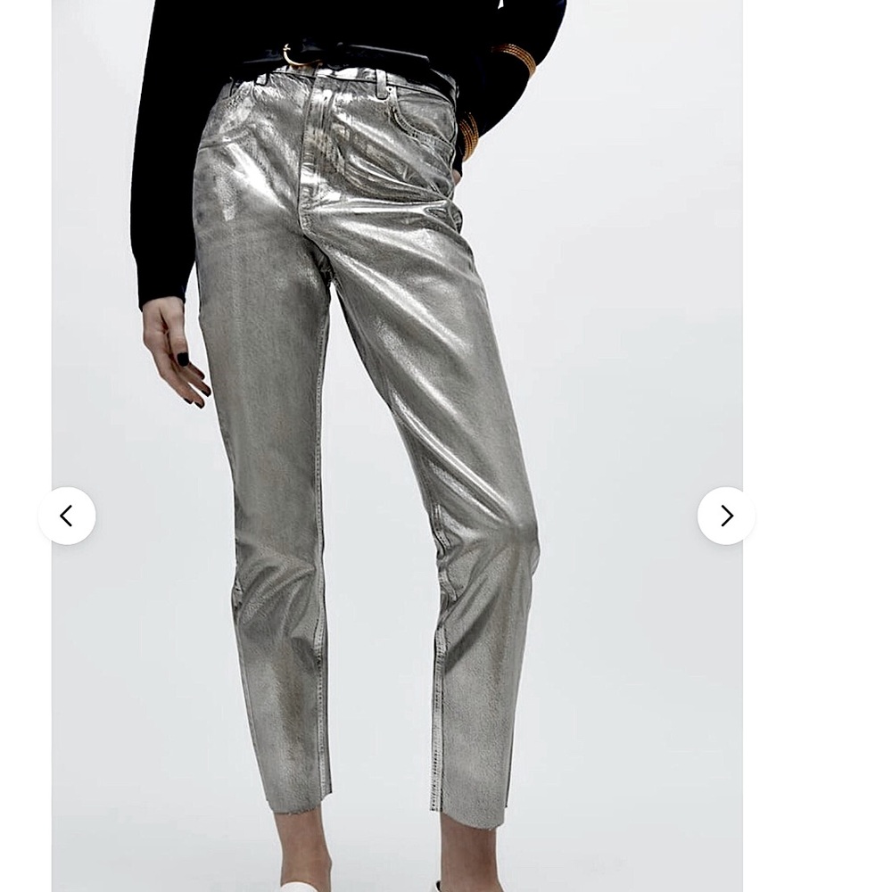 ZARA Mid-Rise Metallic Slim Jeans